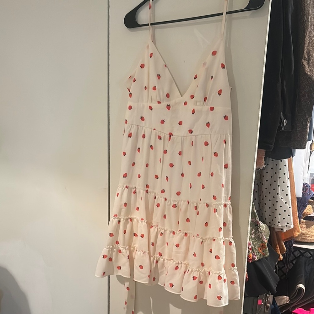 White Dress with Red Strawberry Polka Dots